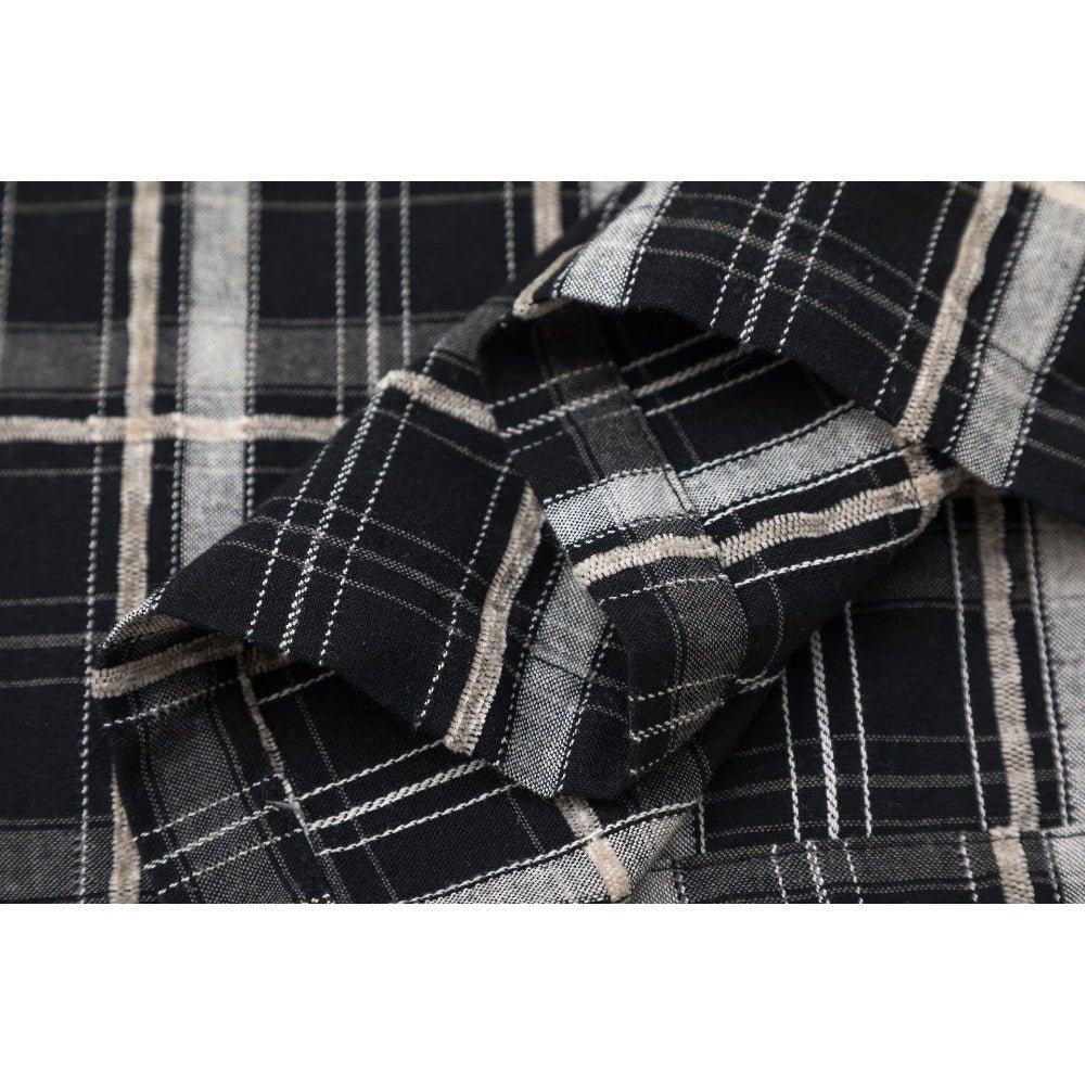 Beige & Black Patchwork Plaid Frayed Shirt - APEX MADE