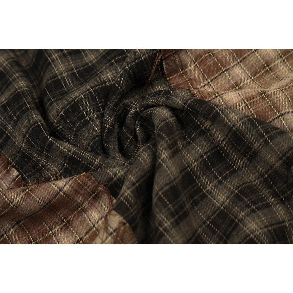 Deconstructed Patchwork Plaid Raw-Edge Shirt - APEX MADE