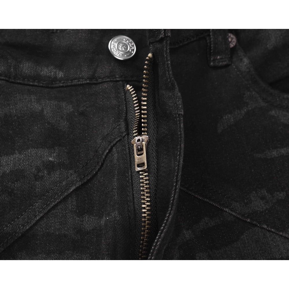 Distressed Patchwork Rhinestone Star Jeans - APEX MADE