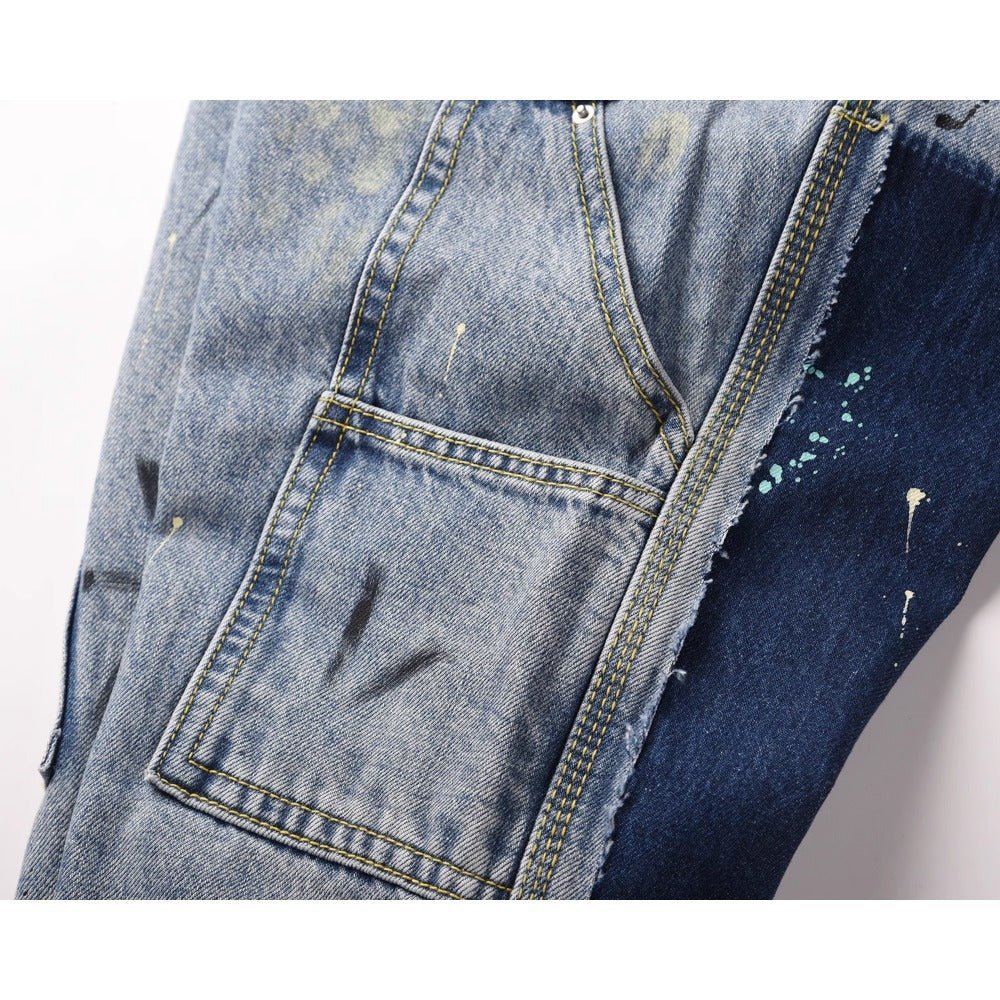 Ink-splashed Patchwork Flared Jeans - APEX MADE