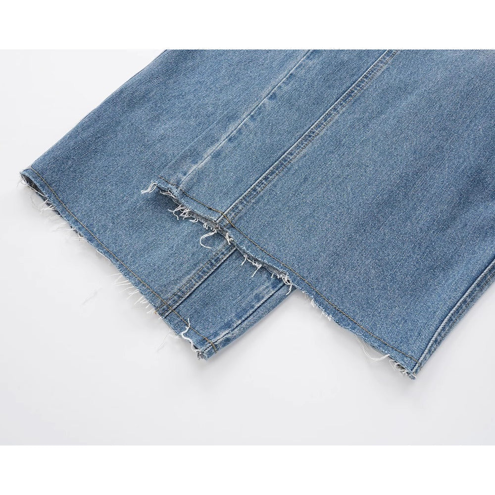 Lightning Pattern Frayed Jeans - APEX MADE