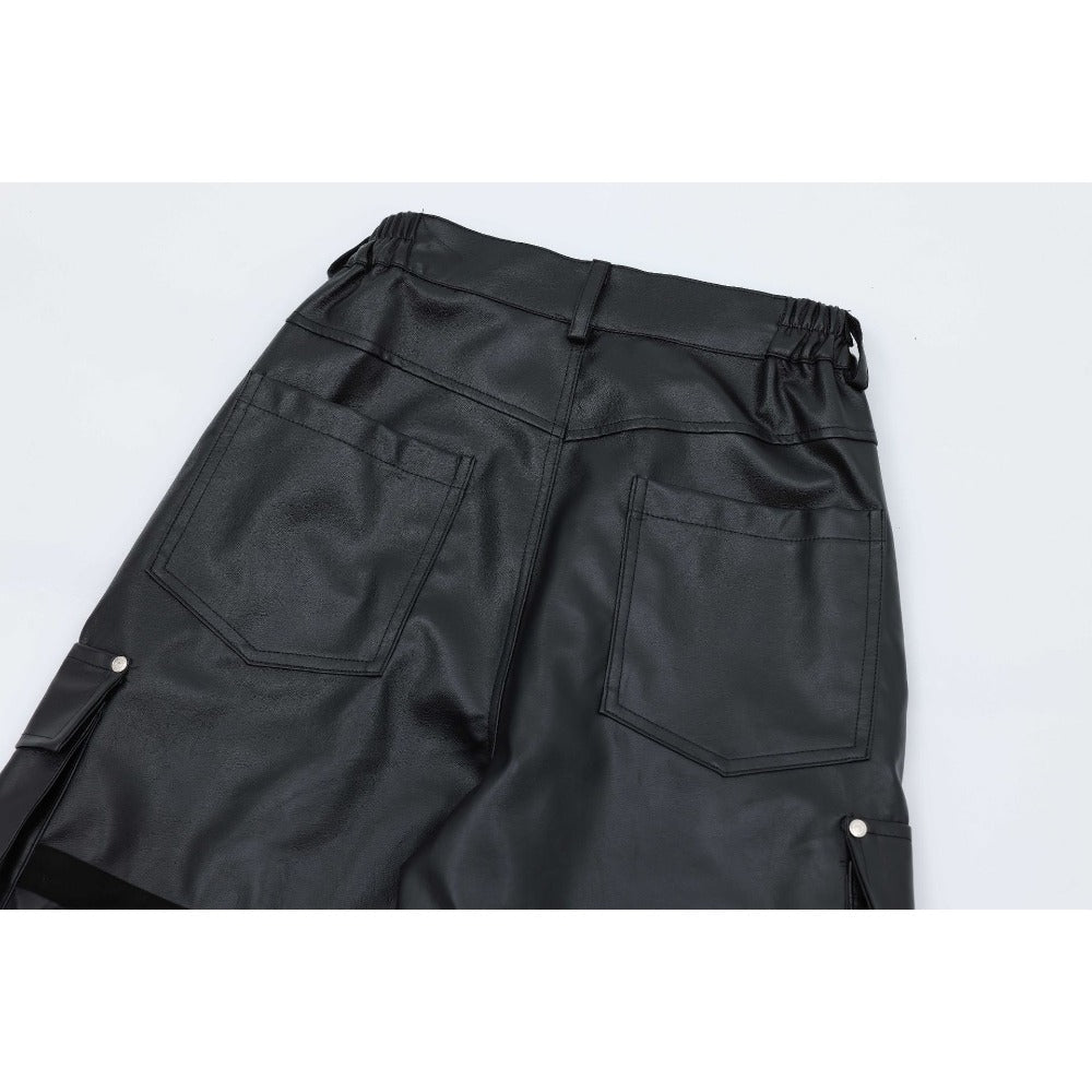 Loose Pleated Leather Cargo Pants - APEX MADE
