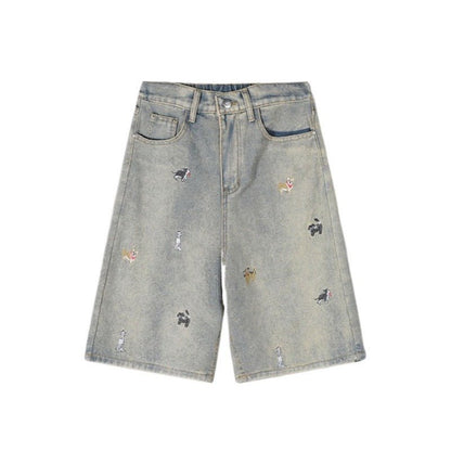 Animal Embroidery Knee Length Shorts - APEX MADE