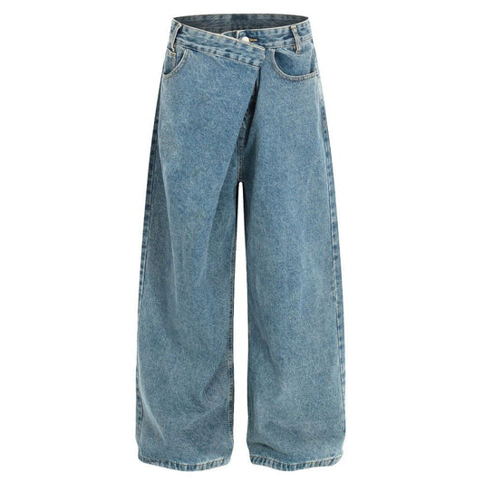 Asymmetric Waist Vintage Wide-Leg Denim Jeans - APEX MADE