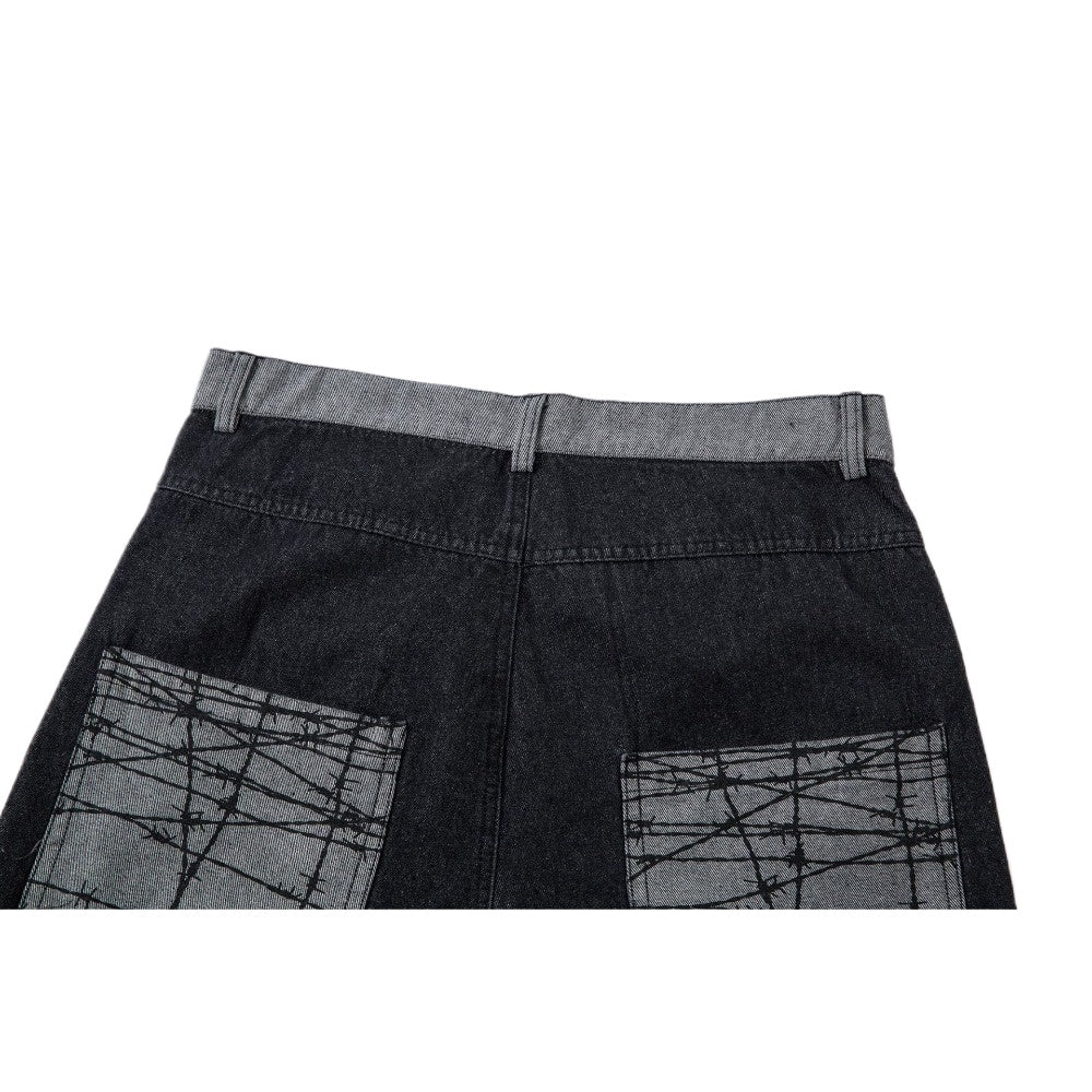 Baggy Patchwork Wide - leg Jeans - Thrashink