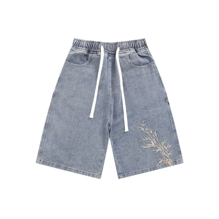 Bamboo Embroidered Bermuda Denim Shorts - APEX MADE