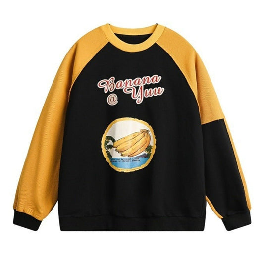 Banana Print Raglan Sleeve Sweatshirt - Thrashink