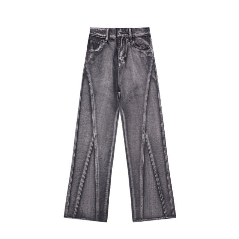 Black & Gray Straight Frayed Jeans - APEX MADE