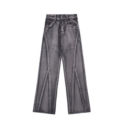 Black & Gray Straight Frayed Jeans - APEX MADE