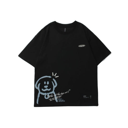 Cat Dog Cartoon Print Short Sleeve T-Shirt - APEX MADE