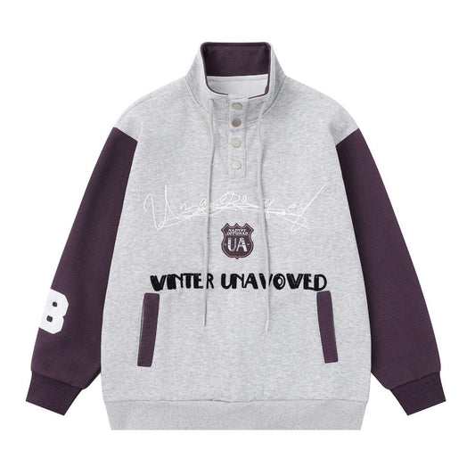 Colorblock Stand - up Collar Sports Sweatshirt - Thrashink
