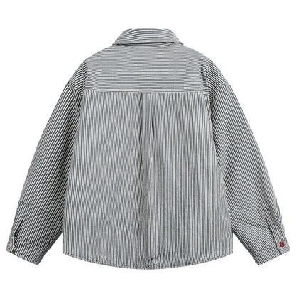 Colorful Button Vertical Striped Cotton Jacket - Thrashink