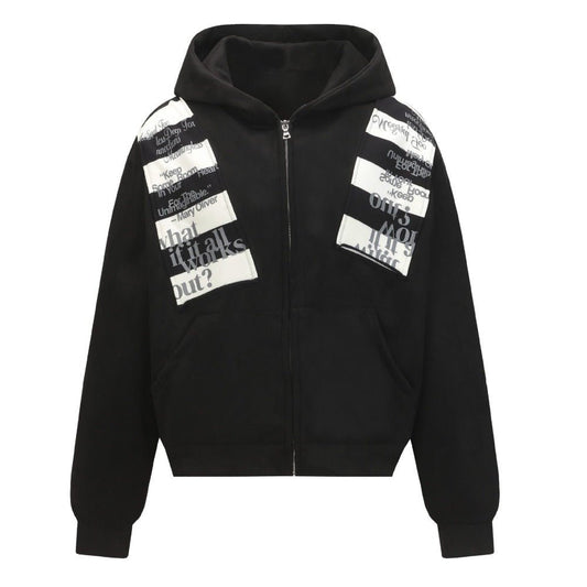 Contrast Patch Zip - Up Hoodie - Thrashink