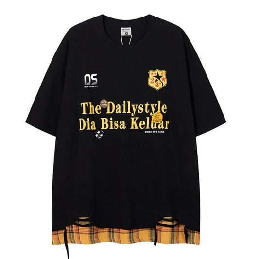 "Dailystyle" Plaid Layered Ripped Hem T-Shirt - APEX MADE