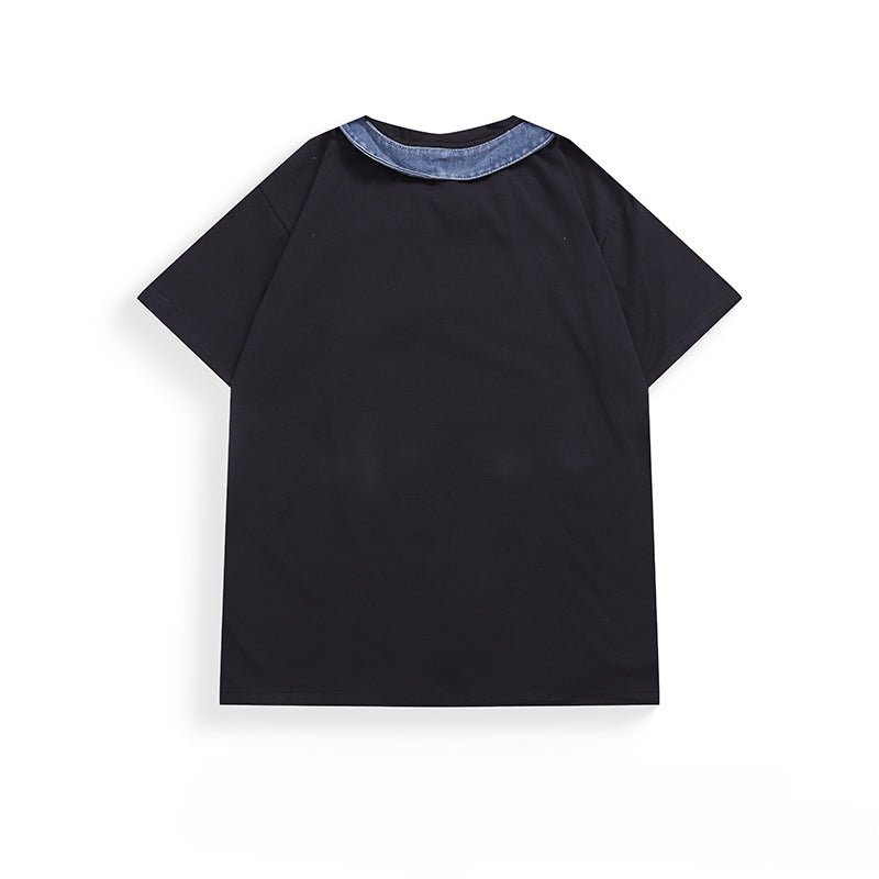 Denim Patchwork Collar T-Shirt - APEX MADE