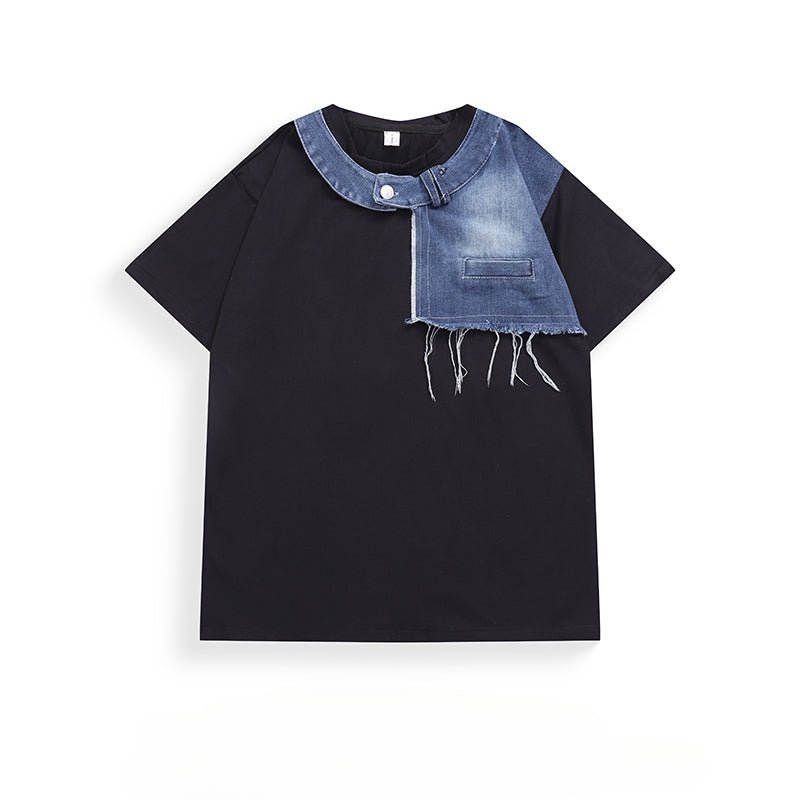 Denim Patchwork Collar T-Shirt - APEX MADE