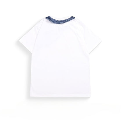Denim Patchwork Collar T-Shirt - APEX MADE