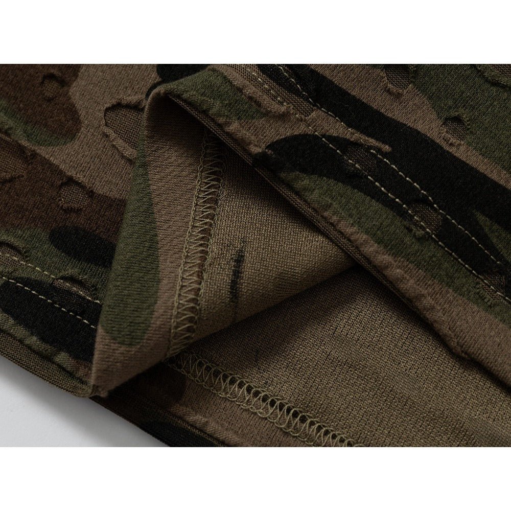 Distressed Camo Textured Sleeveless Vest - APEX MADE