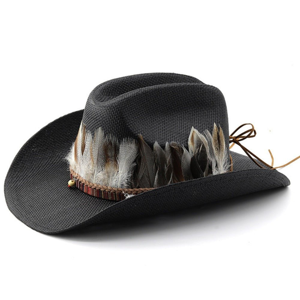 Feather Trimmed Cowboy Hat - APEX MADE