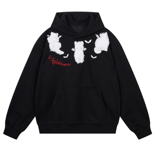 Fleece Cat Plush Applique Hoodie - Thrashink