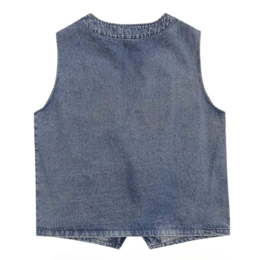 Floral Embroidered Denim Vest - APEX MADE