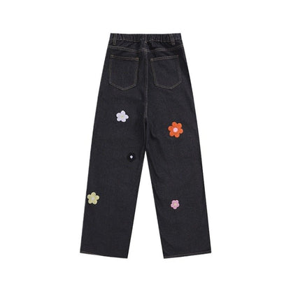 Floral Embroidered Jeans - Thrashink