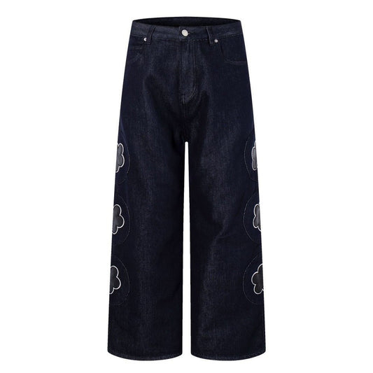 Flower - Patched Baggy Jeans - Thrashink