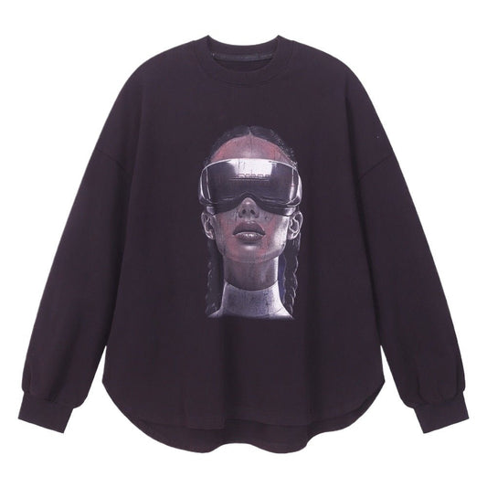 Futuristic Portrait Print Sweatshirt - Thrashink