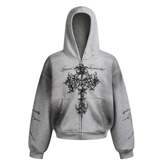Gothic Cross Zip - Up Hoodie - Thrashink