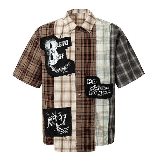 Graffiti Patchwork Plaid Shirt - APEX MADE