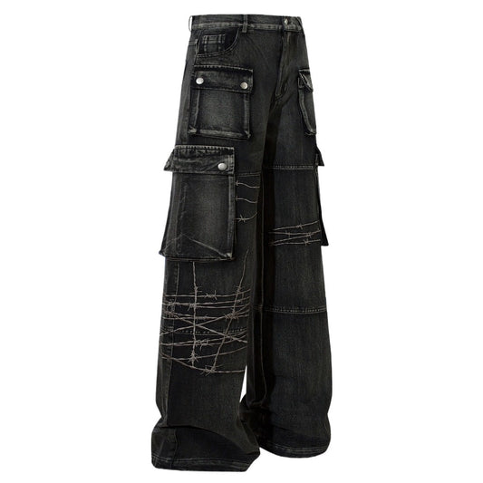 Industrial Edge Barbed Wire Cargo Wide-Leg Jeans - APEX MADE