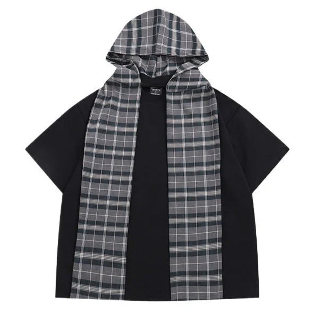 Loose Detachable Plaid Cape T-Shirt - APEX MADE