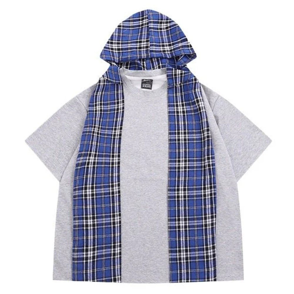 Loose Detachable Plaid Cape T-Shirt - APEX MADE