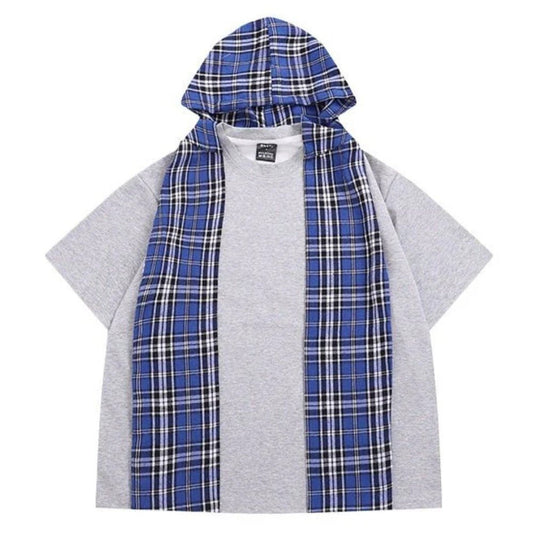 Loose Detachable Plaid Cape T-Shirt - APEX MADE
