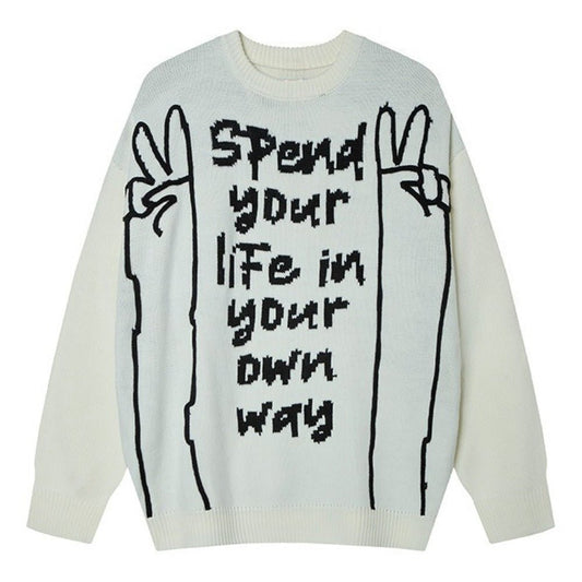 OwnWay Graphic Knit Sweater - Thrashink