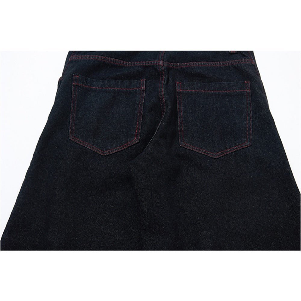 Red Line Button Fly Loose Jeans - APEX MADE
