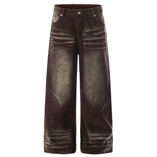 Retro Faded Washed Corduroy Wide Leg Pants - APEX MADE