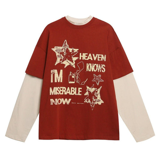 Retro Letter Print Fake Two - piece Shirt - Thrashink