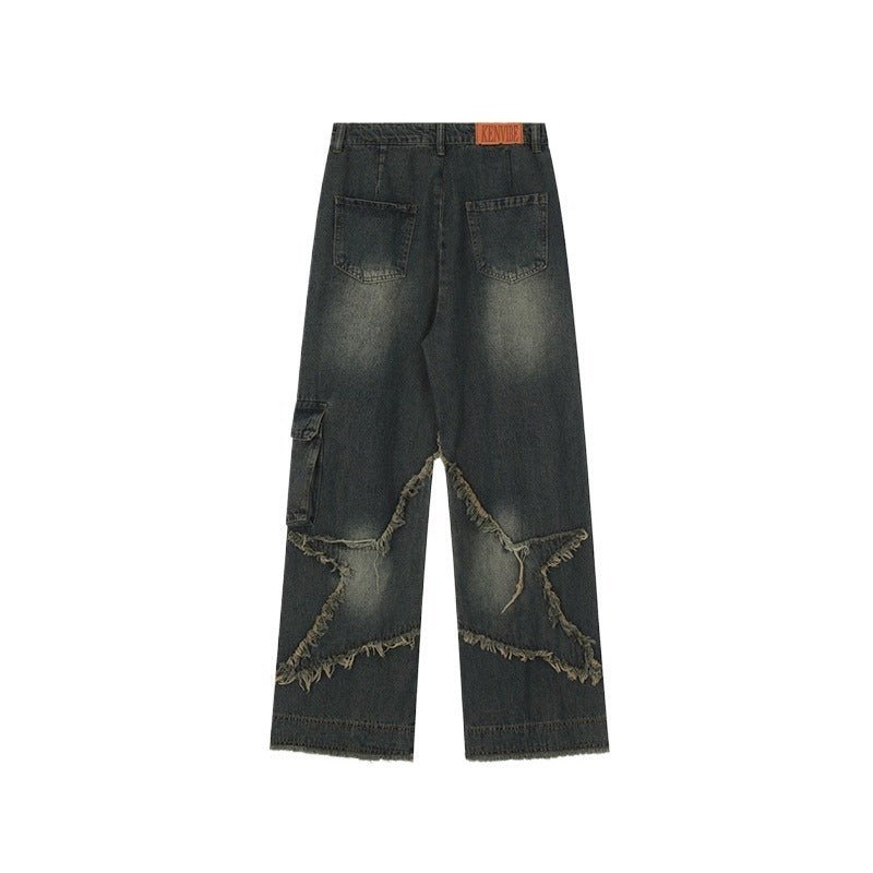 Retro Star Frayed Cargo Jeans - APEX MADE