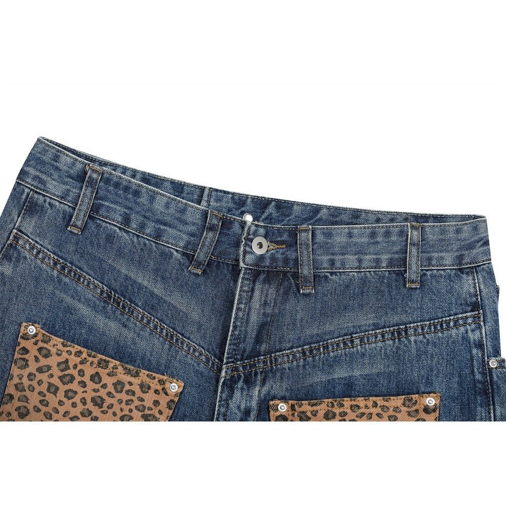 Reverse - wearing Deconstructed Leopard Print Jeans - Thrashink