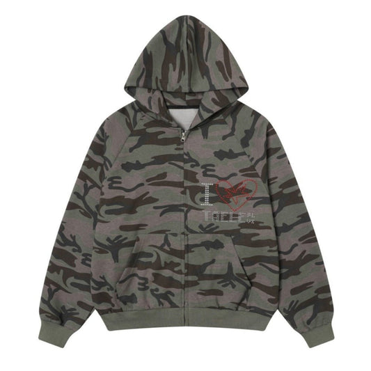 Rhinestone Camouflage Hooded Hoodie - APEX MADE