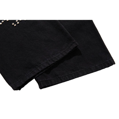 Rhinestone Leopard Music Note Print Jeans - Thrashink