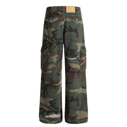 Ripped & Repaired Camo Cargo Pants - APEX MADE