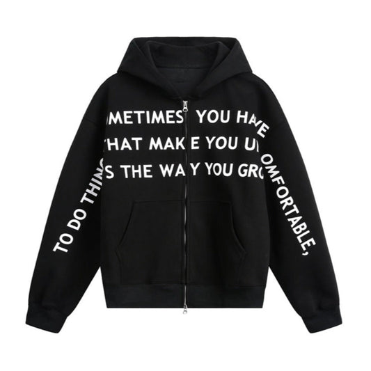 Simple Letter Print Cardigan Hoodie - Thrashink