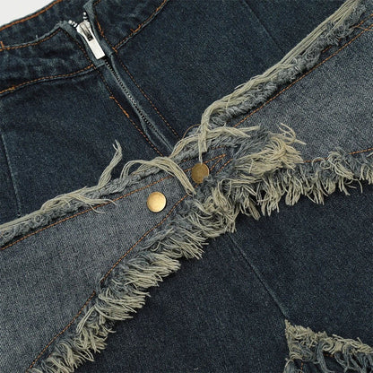 Star Frayed Patch Bermuda Denim Shorts - APEX MADE