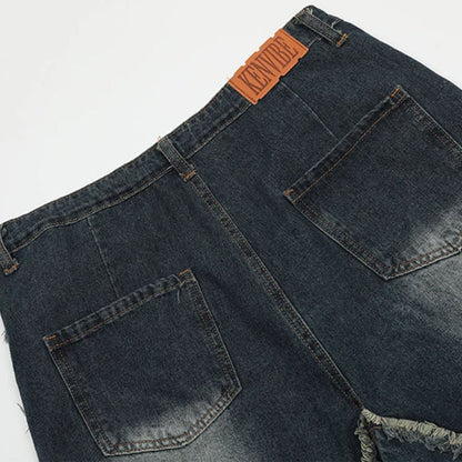 Star Frayed Patch Bermuda Denim Shorts - APEX MADE