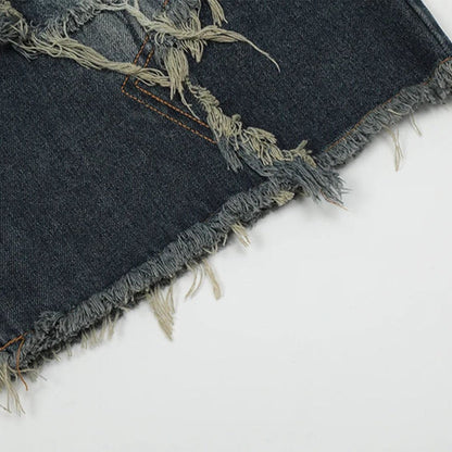 Star Frayed Patch Bermuda Denim Shorts - APEX MADE