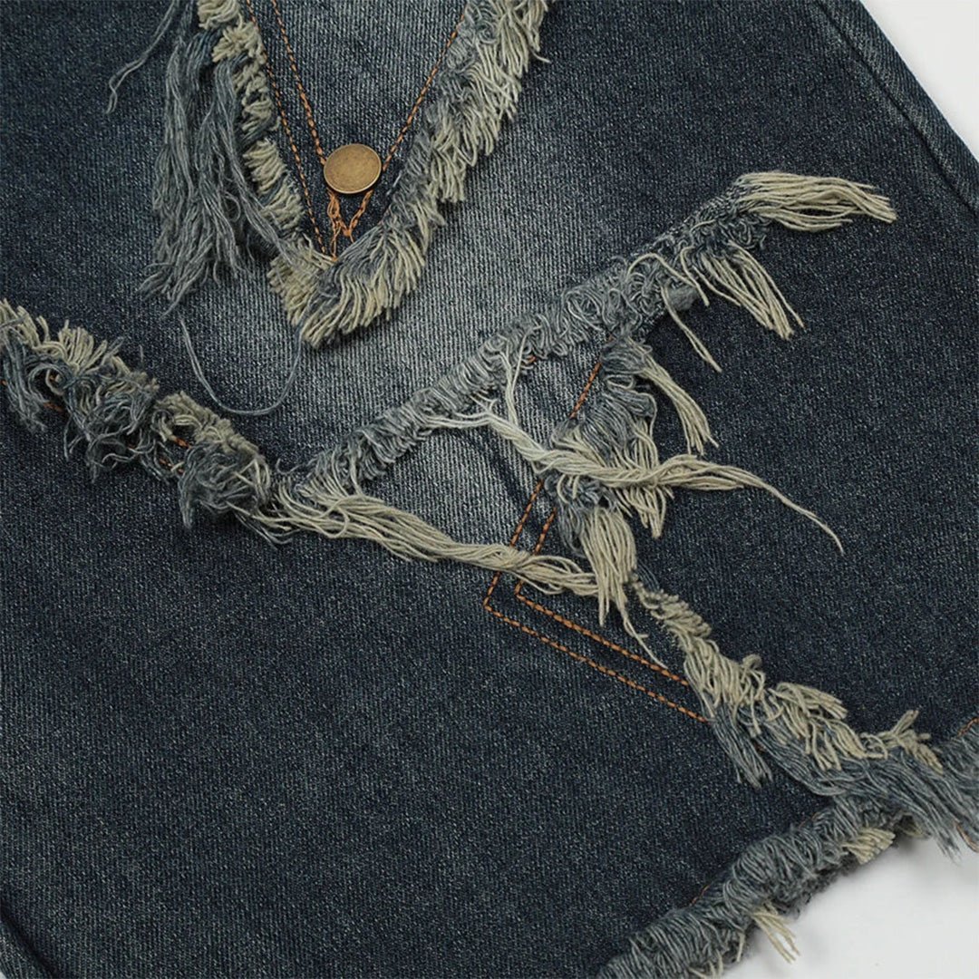 Star Frayed Patch Bermuda Denim Shorts - APEX MADE