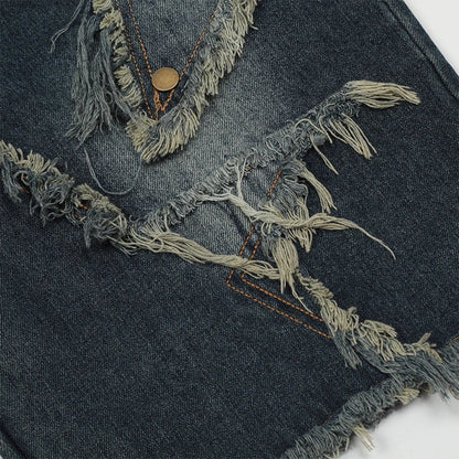 Star Frayed Patch Bermuda Denim Shorts - APEX MADE