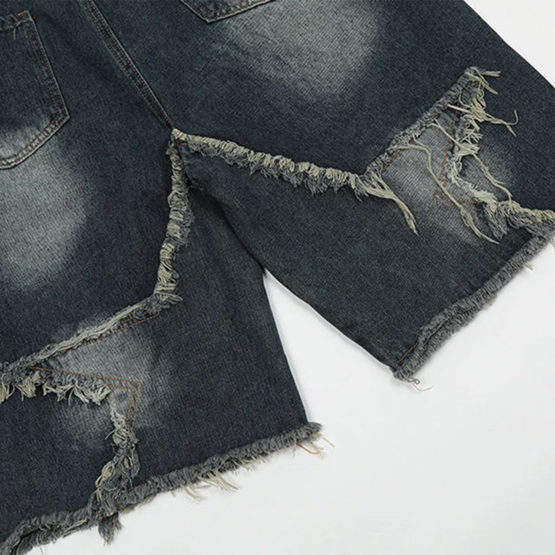 Star Frayed Patch Bermuda Denim Shorts - APEX MADE